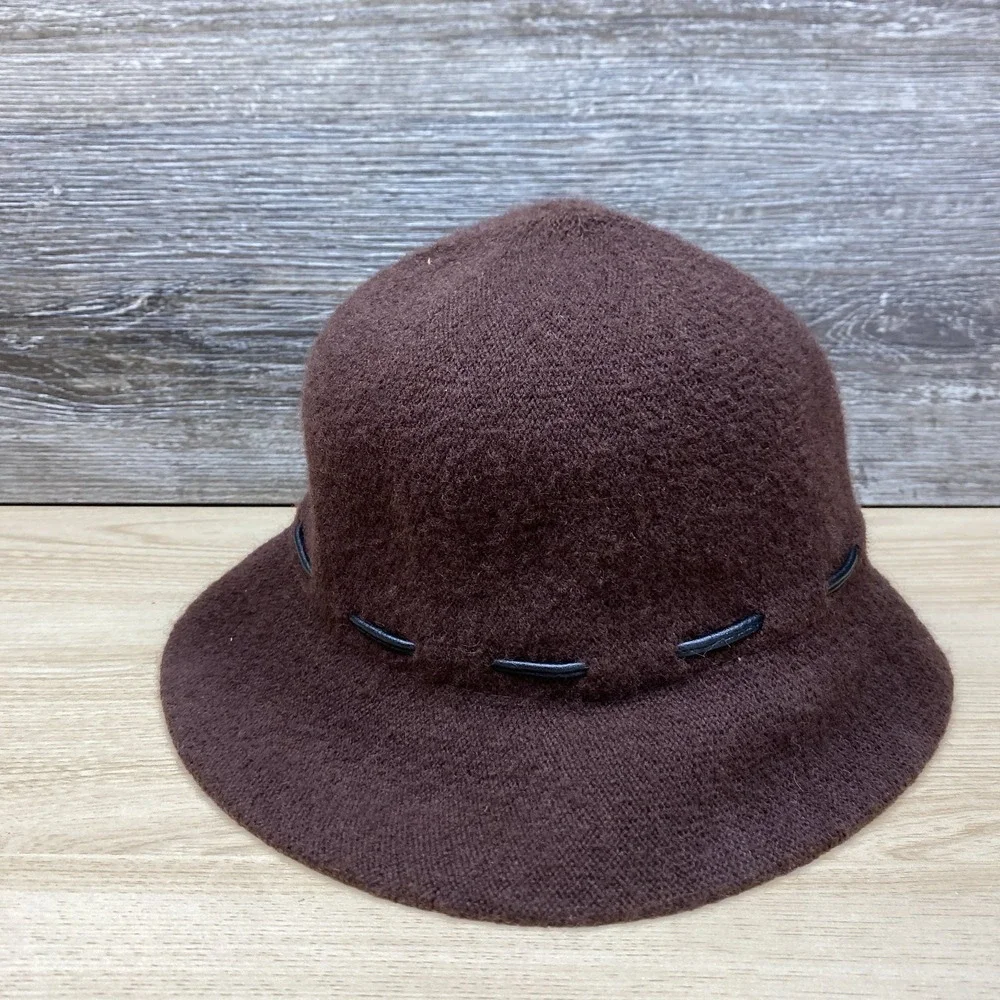 Vintage Liz Claiborne Hat Cap Fitted Brown Wool Blend Cloche Bucket Bow Womens